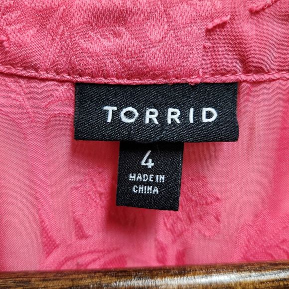 Torrid Womens Plus Clip Floral Chiffon Split Front Blouse 4X Pink Sheer - Picture 3 of 10